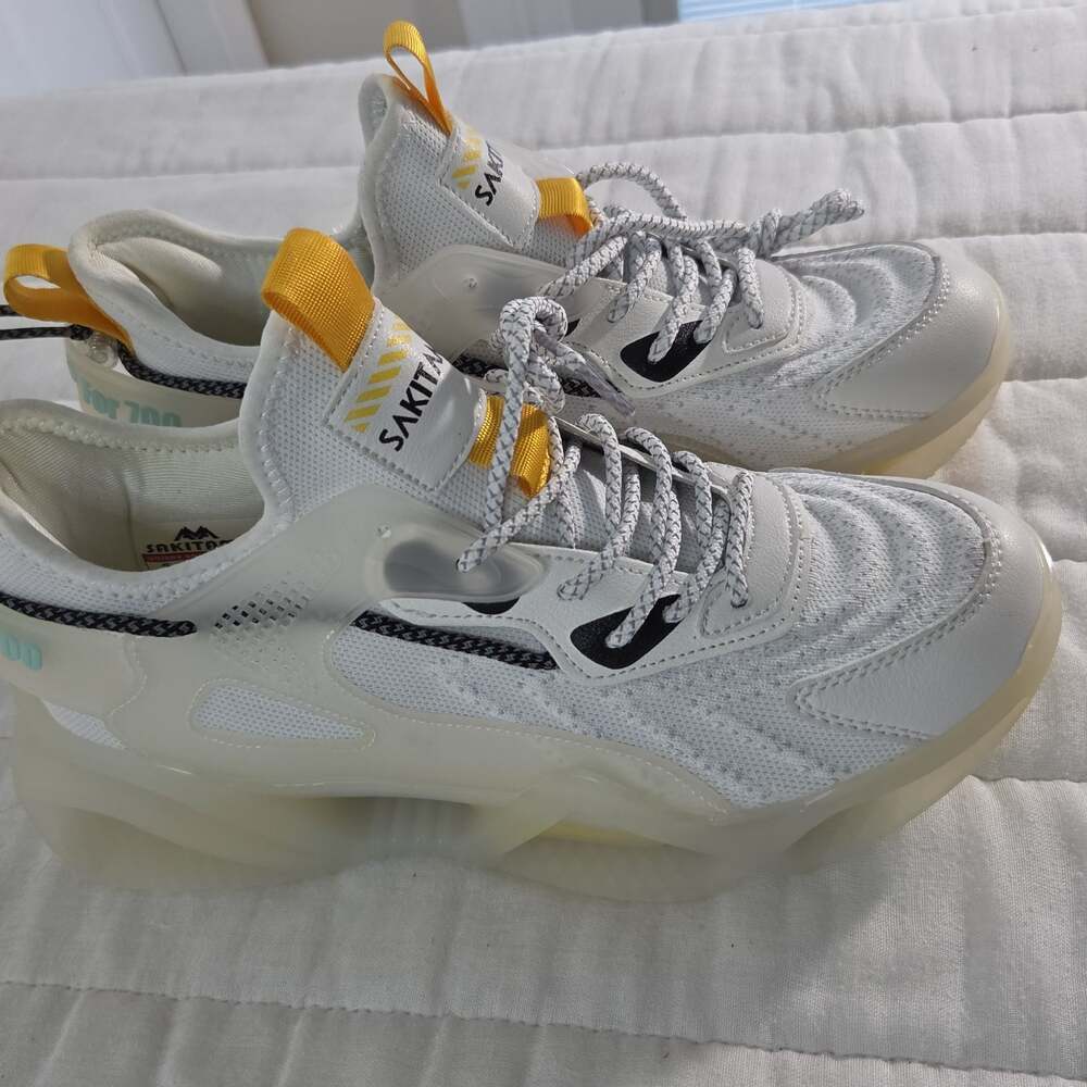 Sakitama Unisex Breathable Tri-Sole Blade Sneakers White Yellow 6M/8W